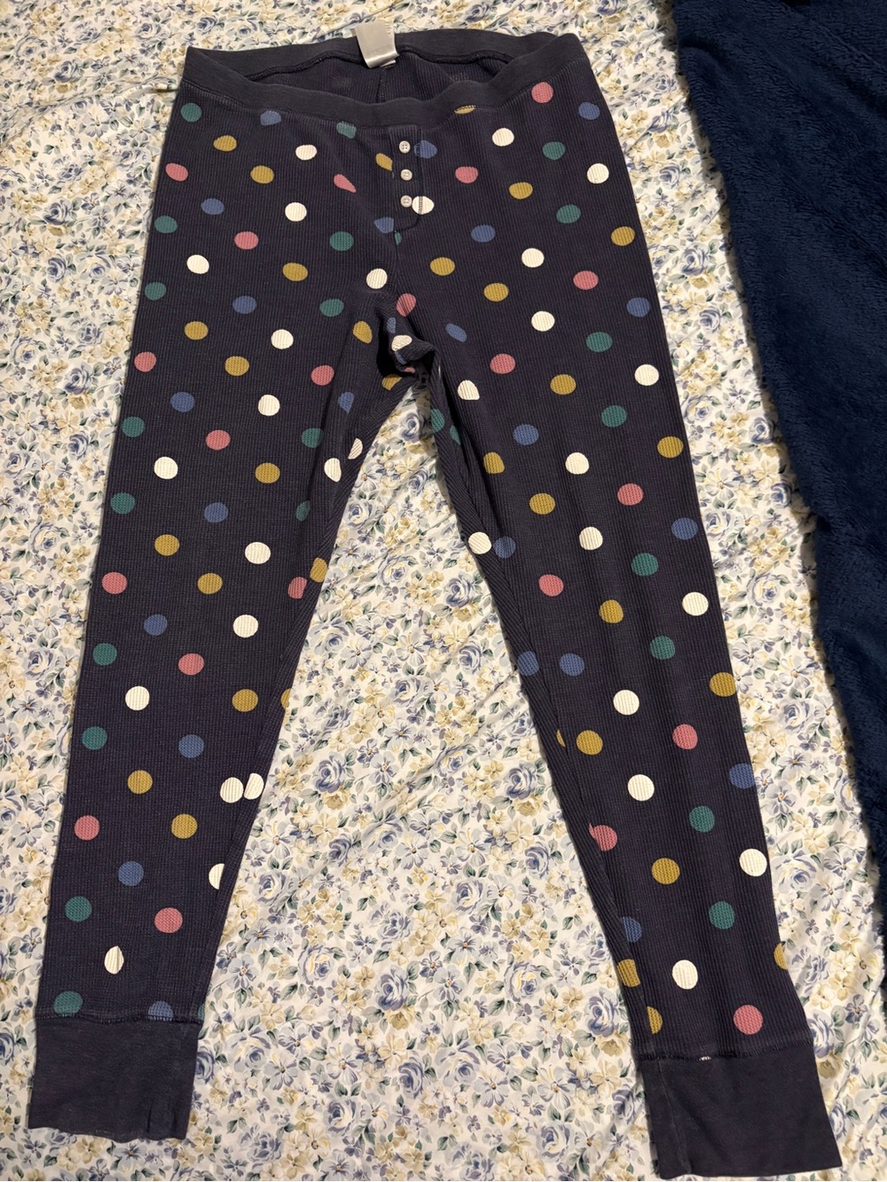 Old Navy Navy Polka Dot Thermal Pajama Pants - Multicolor Dots
